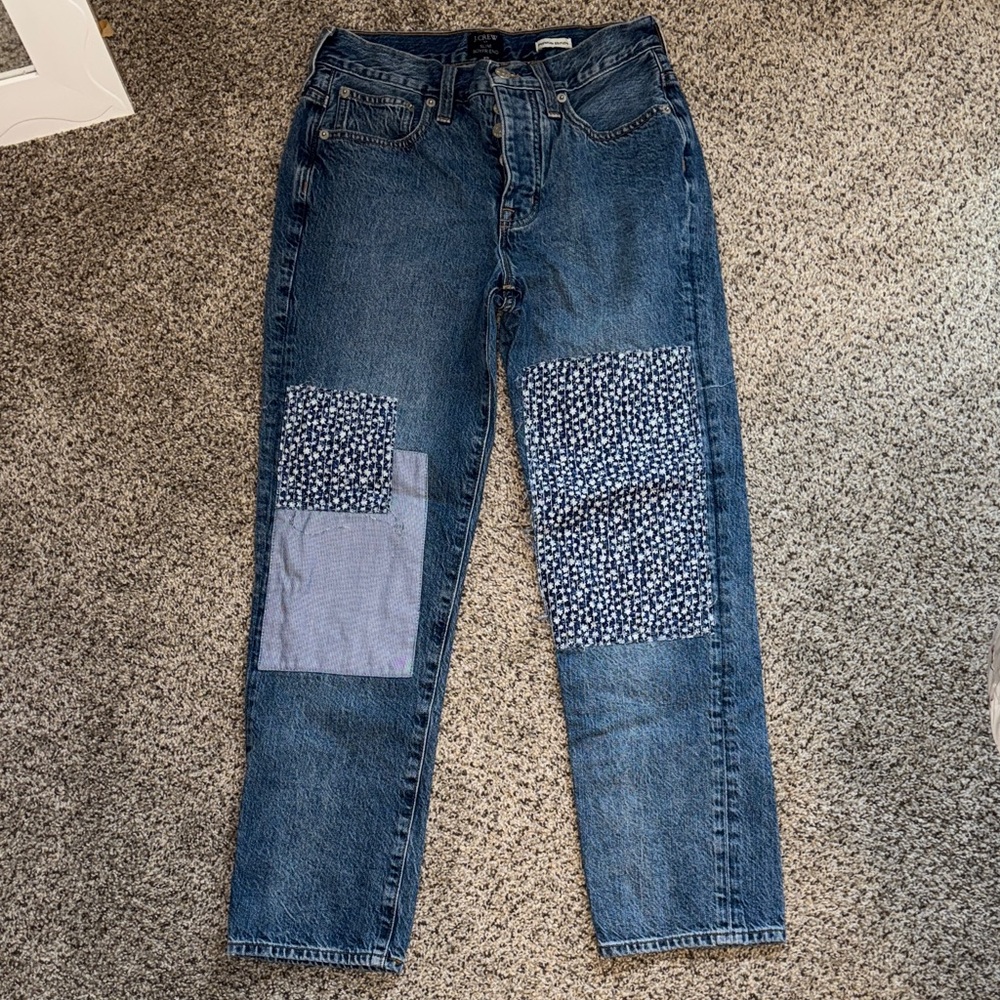 J crew premium edition- slim boyfriend patchwork jean sz 25